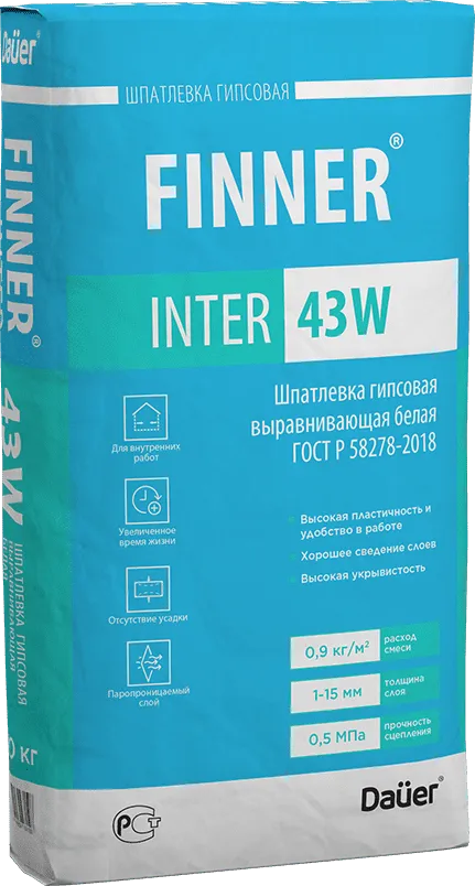 Шпатлевка гипсовая выравнивающая белая Dauer FINNER INTER 43 W