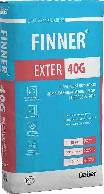 Шпатлевка цементная армированная базовая серая Dauer FINNER EXTER 40G